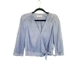 Madewell - Wrap Tie-Front Top in Indigo Stripe - Size Small Shirt